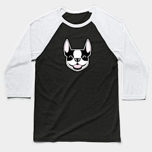 Smiling Boston Terrier face in black and white - cartoon Boston silhouette - Smooshface United - Boston Terrier gift Baseball T-Shirt